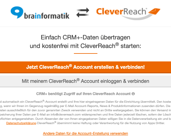CleverReach und CRM+ verknüpft